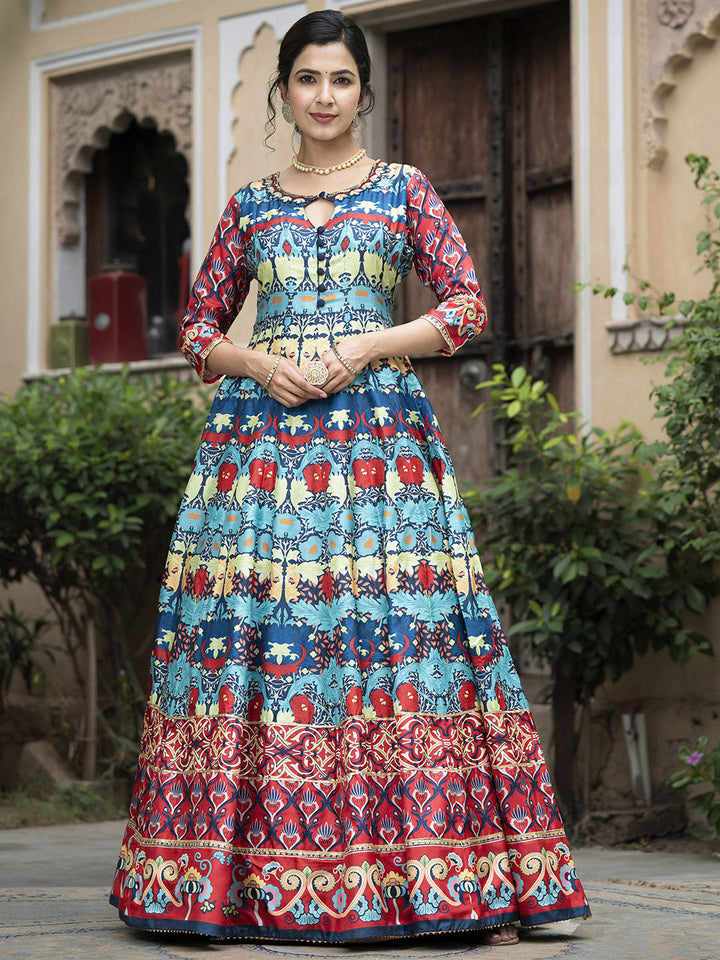 Digital Printed Anarkali Kurta With Churidar &amp; Dupatta