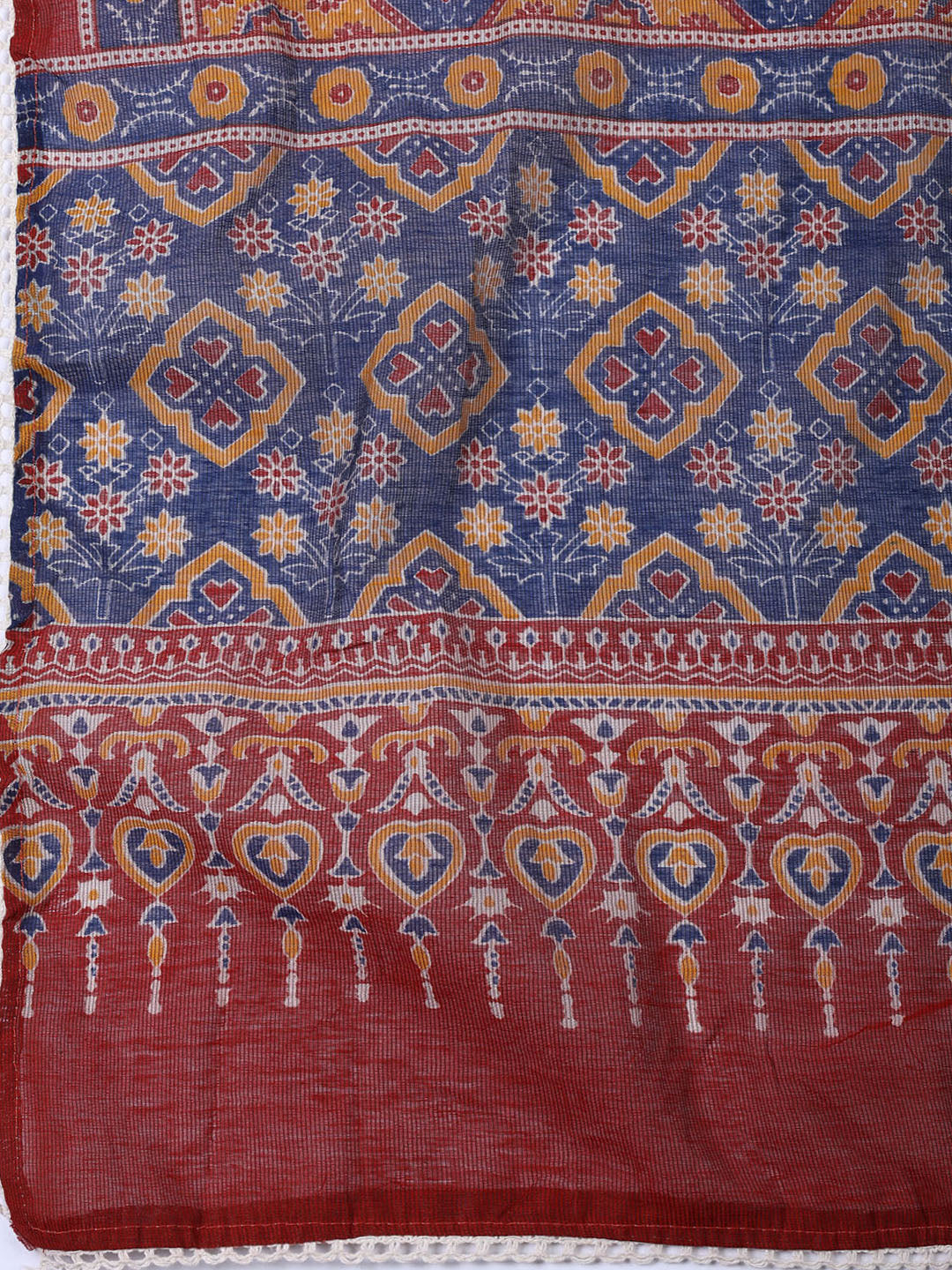 Printed Cotton Blend Unstitched Suit With Dupatta