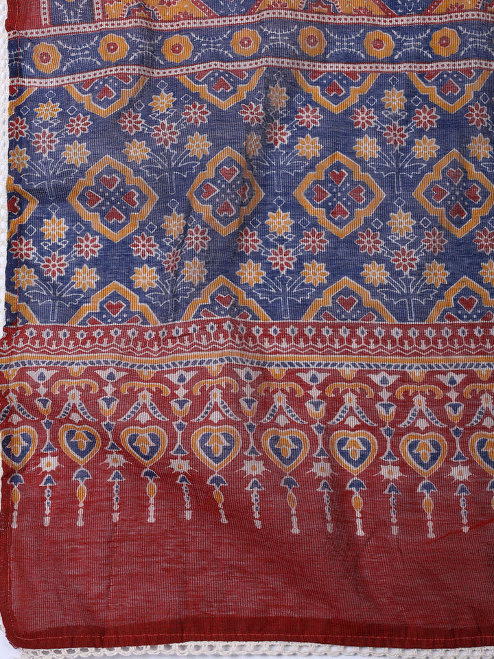 Printed Cotton Blend Unstitched Suit With Dupatta