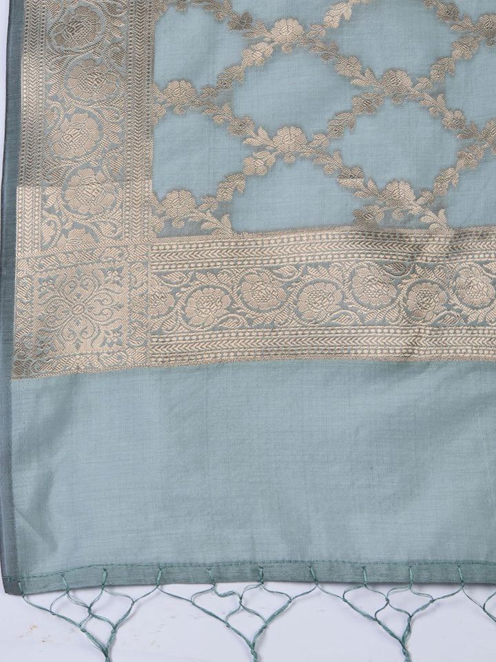 Woven Chanderi Unstitched Suit With Dupatta