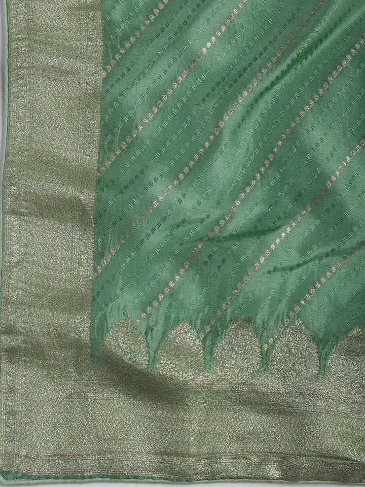 Woven Border Chanderi Unstitched Suit With Dupatta