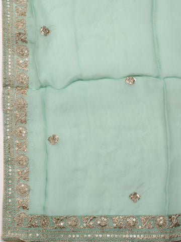 Neck Embroidered Chanderi Unstitched Suit With Dupatta