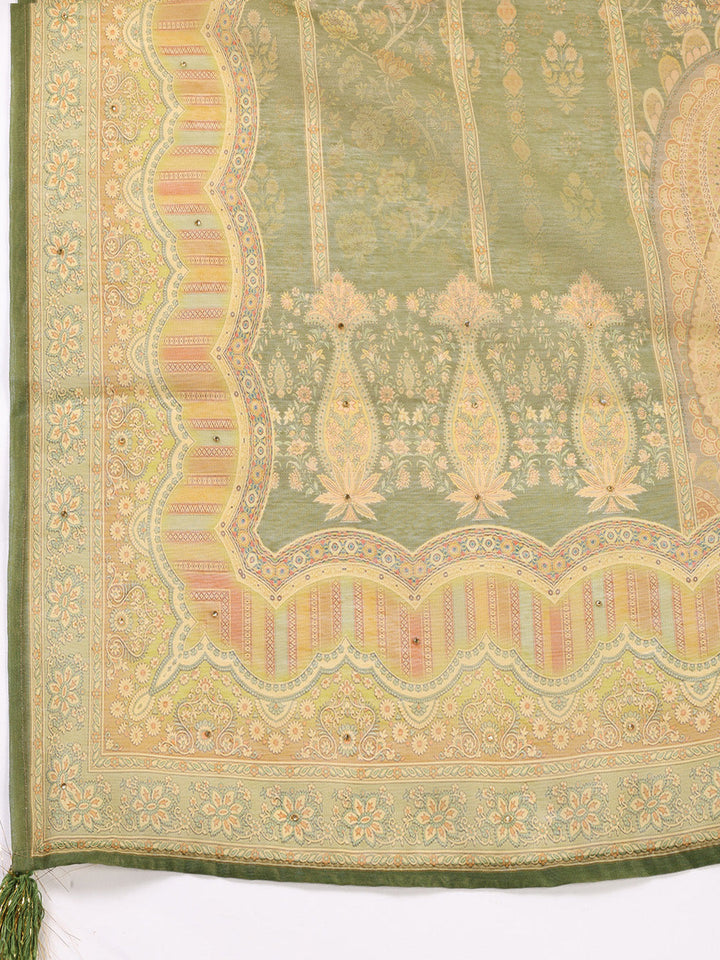 Embroidered Chanderi Unstitched Suit With Dupatta