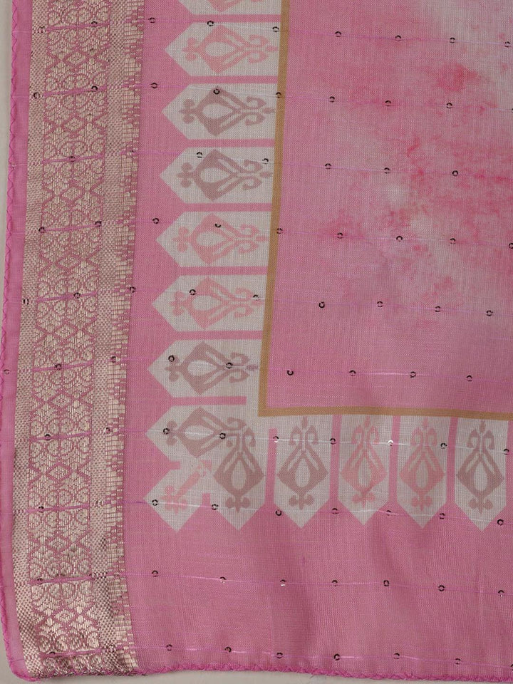 Neck Embroidered Linen Unstitched Suit Piece With Dupatta