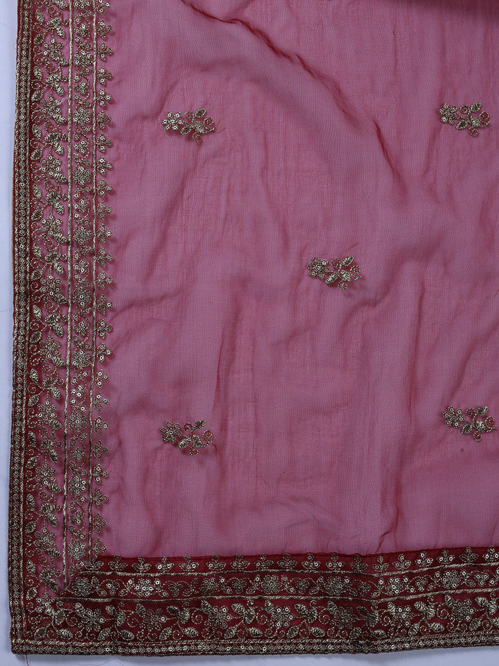 Neck Embroidered Chanderi Unstitched Suit With Dupatta
