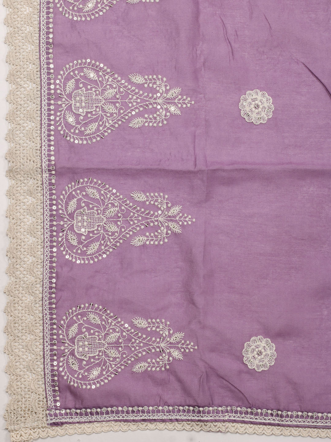 Thread Embroidery Cotton Blend Unstitched Suit With Dupatta