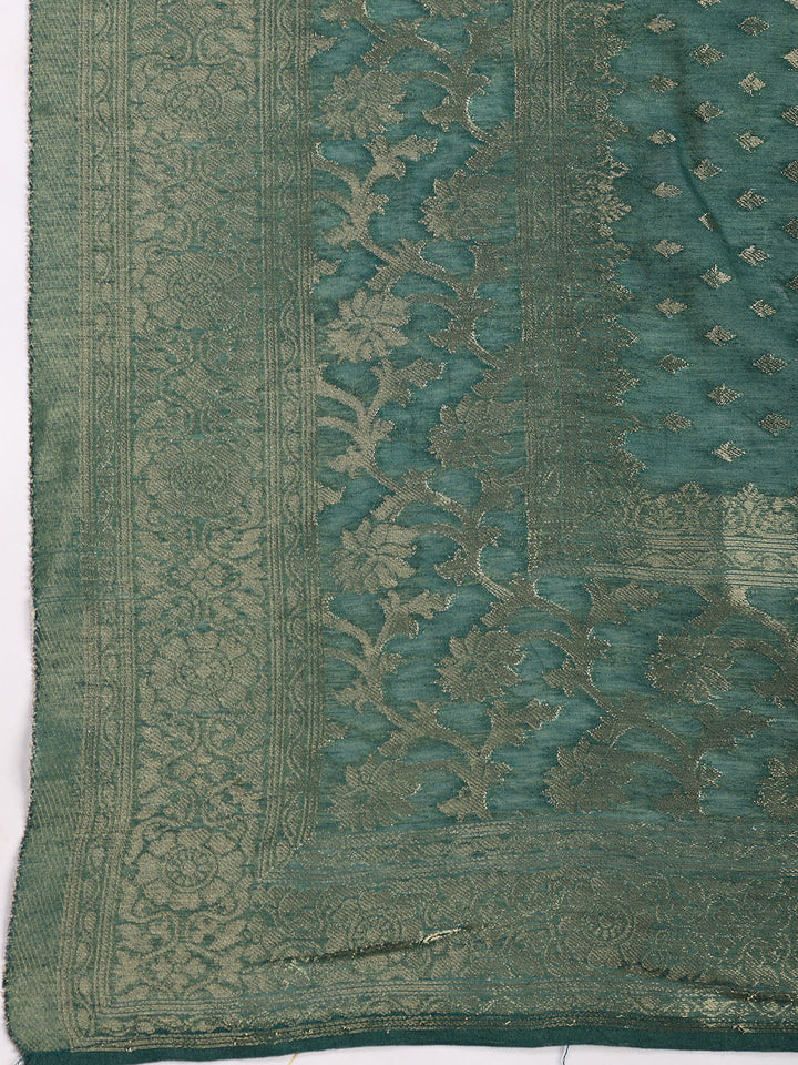Neck Embroidered Chanderi Unstitched Suit With Dupatta