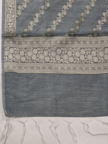 Ethnic Motifs Woven Chanderi Unstitched Suit With Dupatta