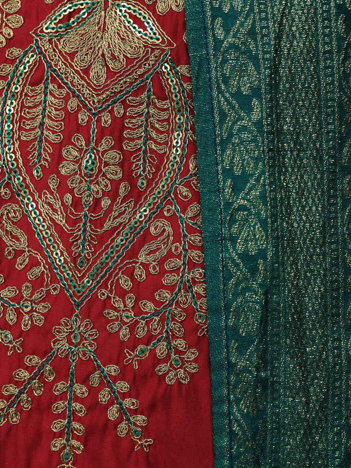 Woven Design Chanderi Unstitched Suit With Pant &amp; Dupatta