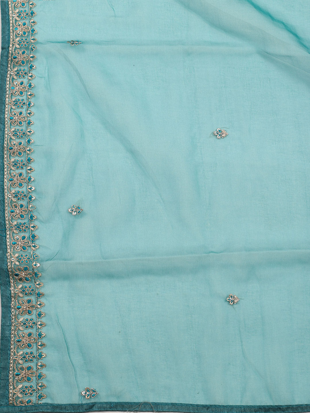 Neck Embroidered Organza Unstitched Suit With Dupatta