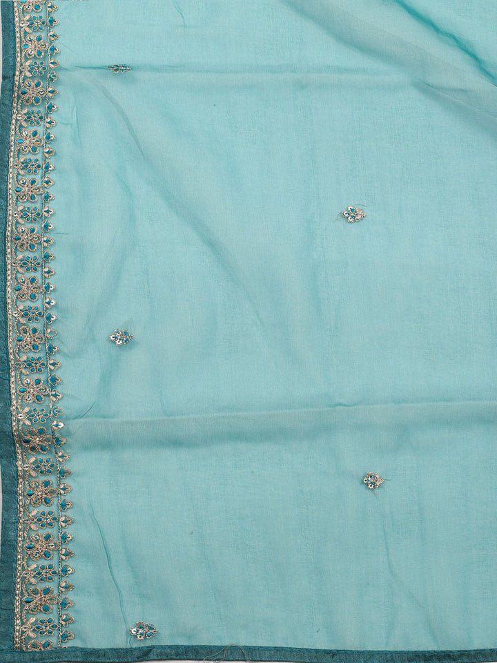 Neck Embroidered Organza Unstitched Suit With Dupatta
