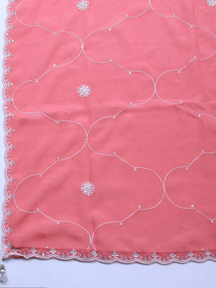 Embroidered Art Silk Unstitched Suit Piece With Dupatta