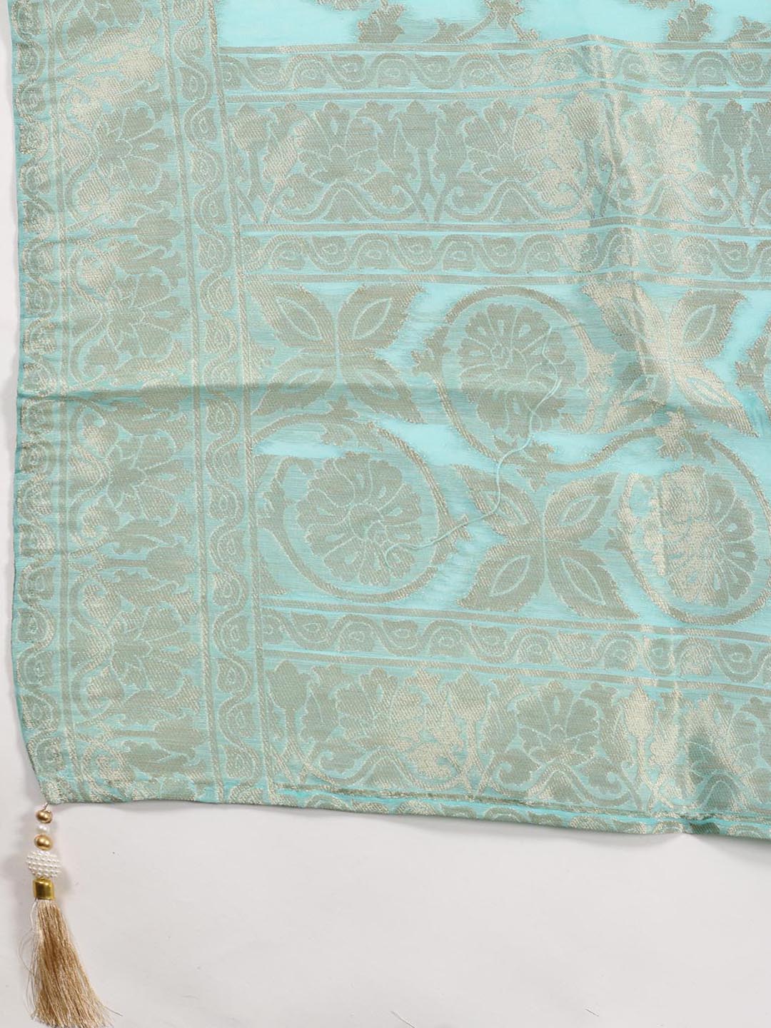 Neck Patti Printed Chanderi Unstitched Suit With Dupatta