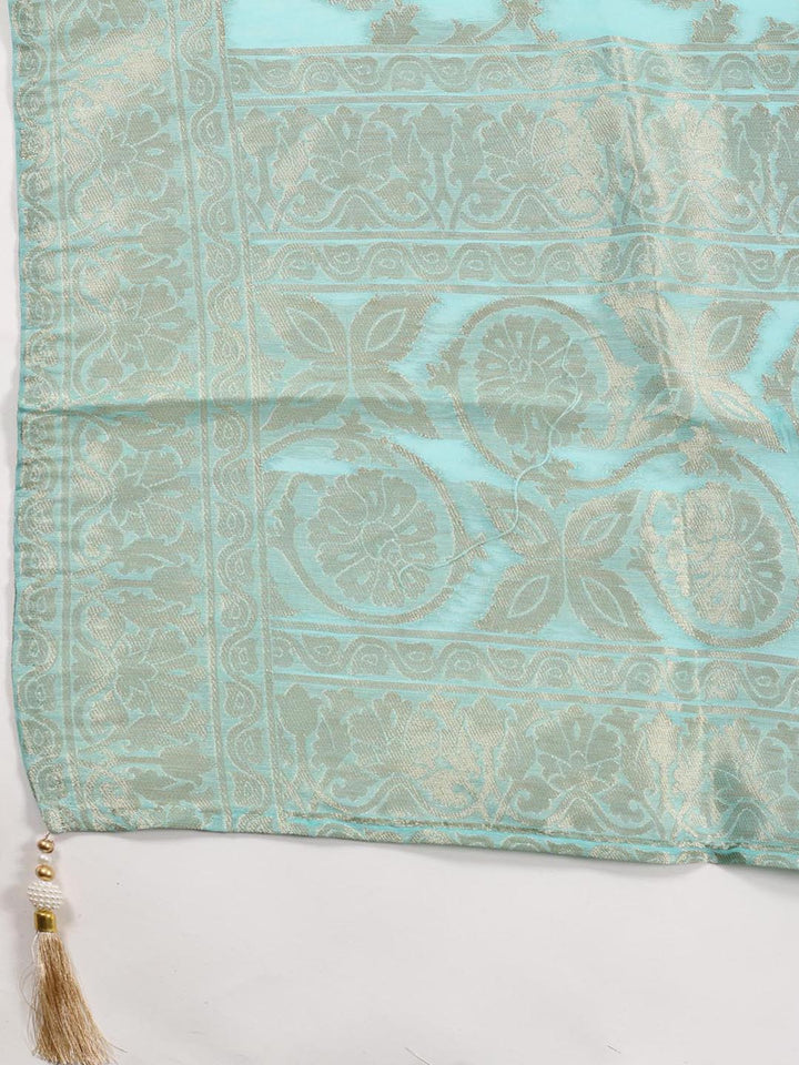 Neck Patti Printed Chanderi Unstitched Suit With Dupatta