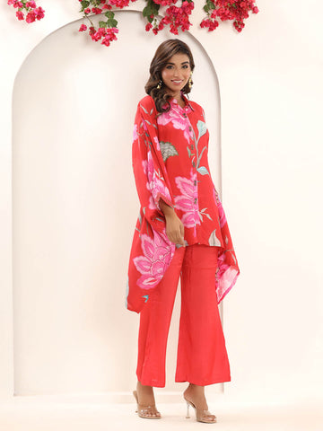 Floral Printed Muslin Kaftan Kurti With Pants