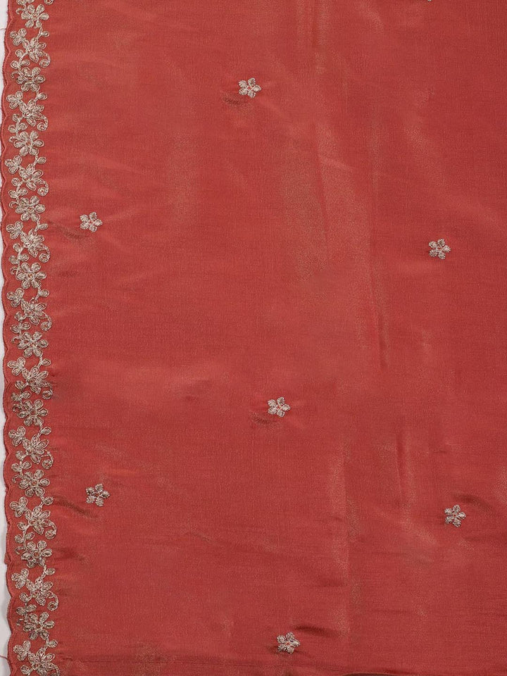 Neck Embroidered Tissue Unstitched Suit With Dupatta