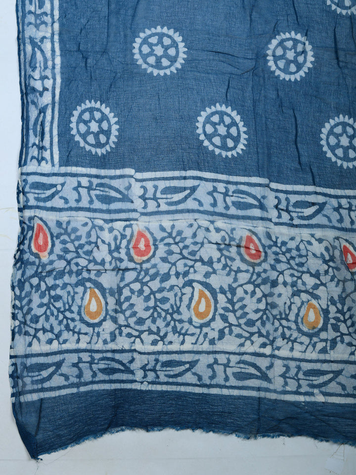 Printed Chanderi Unstitched Suit With Pant &amp; Dupatta