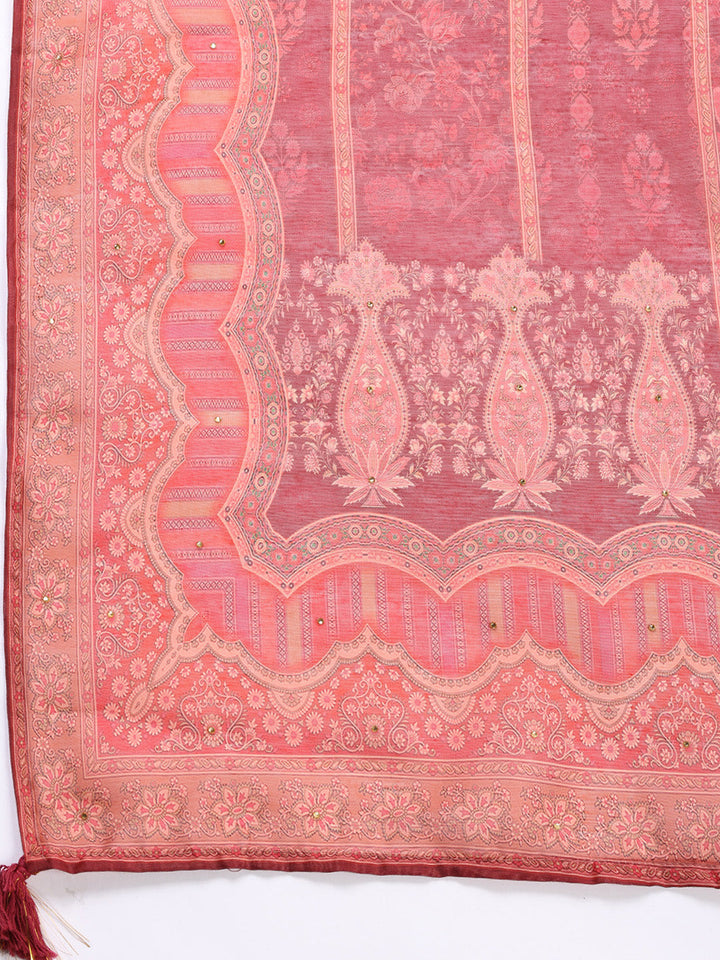 Embroidered Chanderi Unstitched Suit With Dupatta