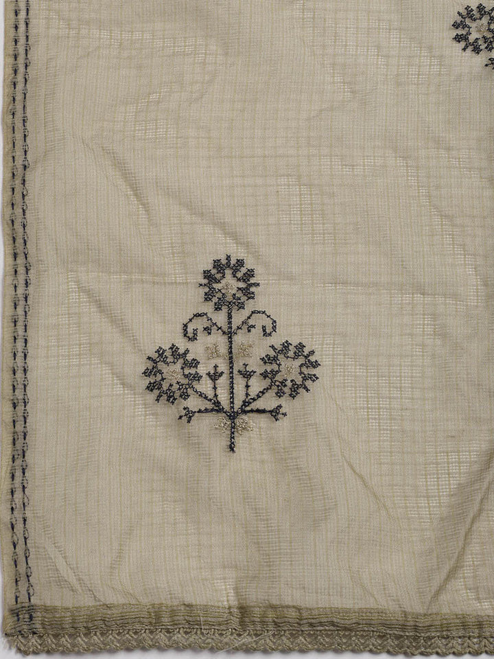 Embroidered Cotton Blend Unstitched Suit Piece With Dupatta