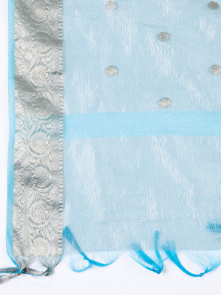 Neck Embroidered Tissue Unstitched Suit Piece With Dupatta
