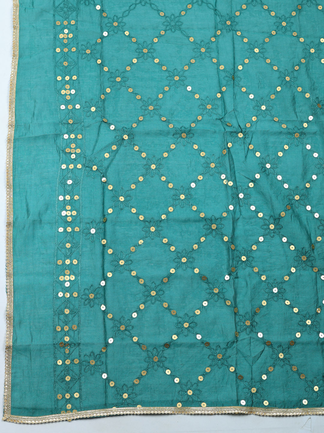 Embroidered Chanderi Unstitched Suit With Pant &amp; Dupatta