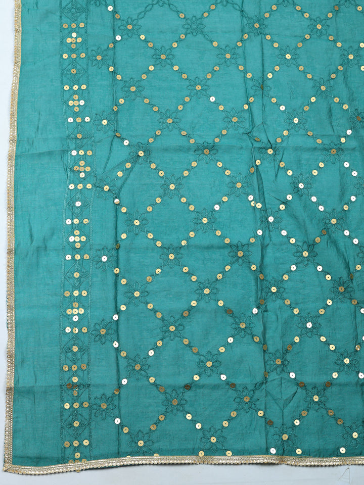 Embroidered Chanderi Unstitched Suit With Pant &amp; Dupatta