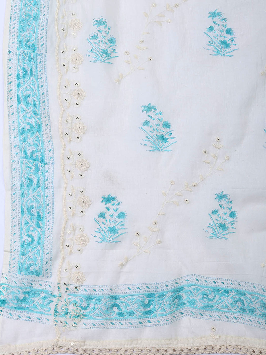 Neck Embroidered Cotton Blend Unstitched Suit With Dupatta