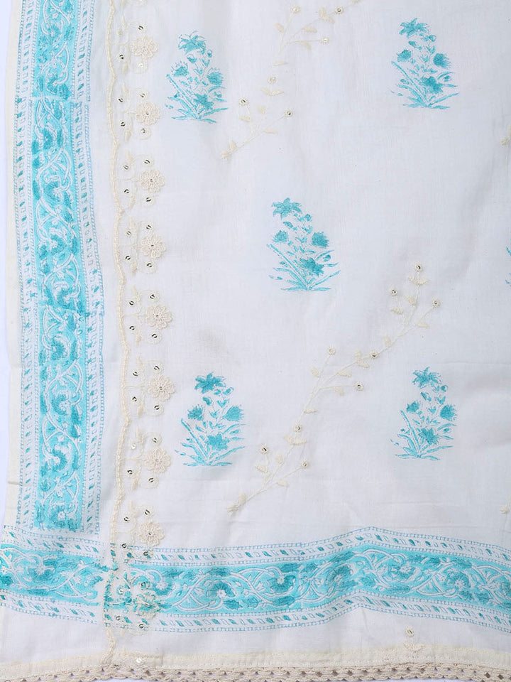 Neck Embroidered Cotton Blend Unstitched Suit With Dupatta