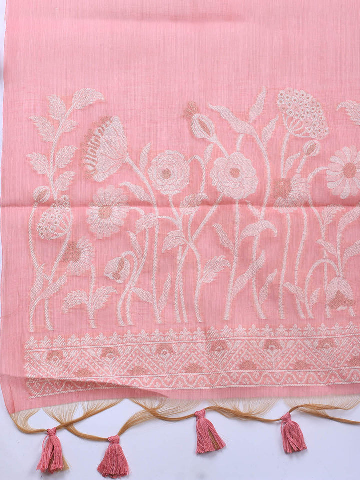 Neck Embroidery Chanderi Unstitched Suit With Dupatta
