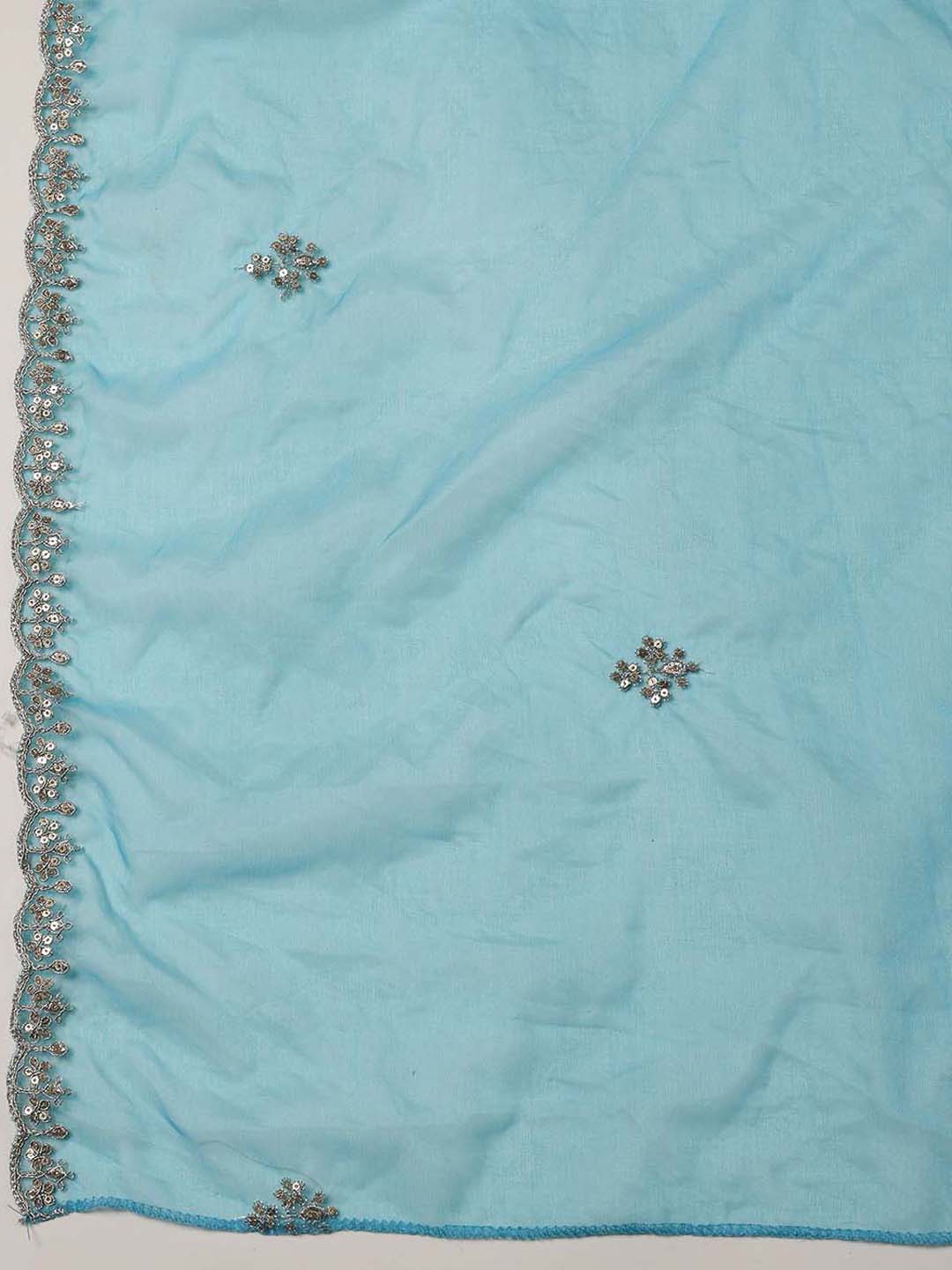 Neck Zari Embroidery Organza Unstitched Suit Piece With Dupatta