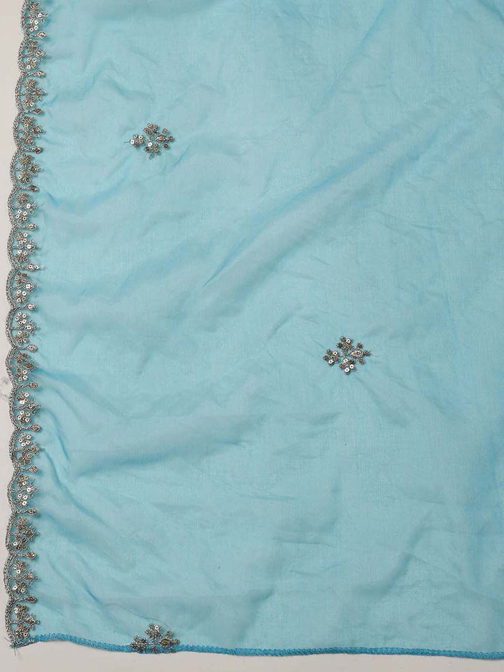 Neck Zari Embroidery Organza Unstitched Suit Piece With Dupatta