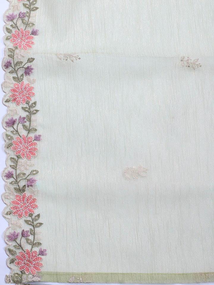 Neck Embroidery Organza Unstitched Suit Piece With Dupatta