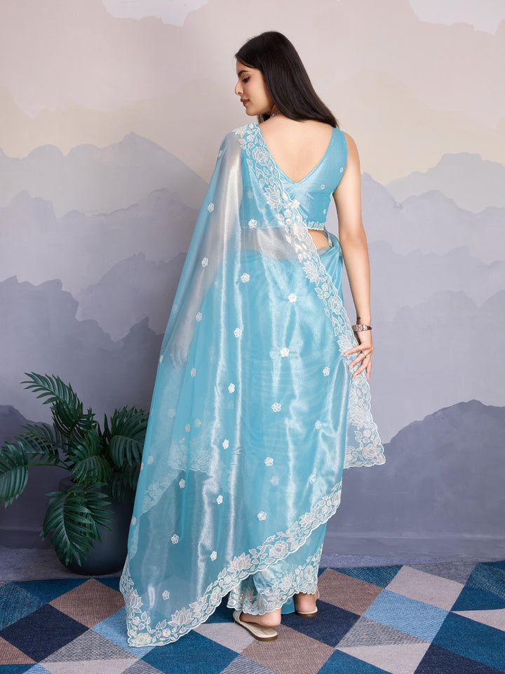Embroidered Net Saree