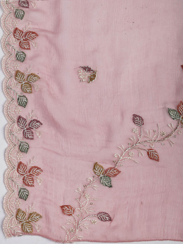 Embroidered Chinnon Unstitched Suit Piece With Dupatta