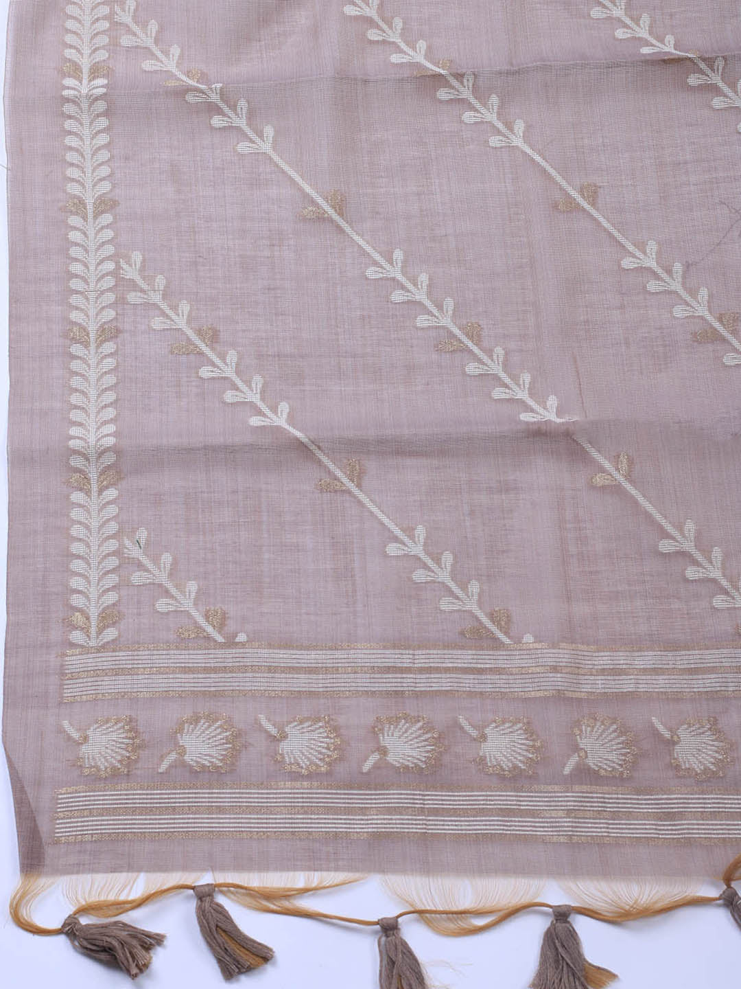 Neck Embroidery Chanderi Unstitched Suit With Dupatta