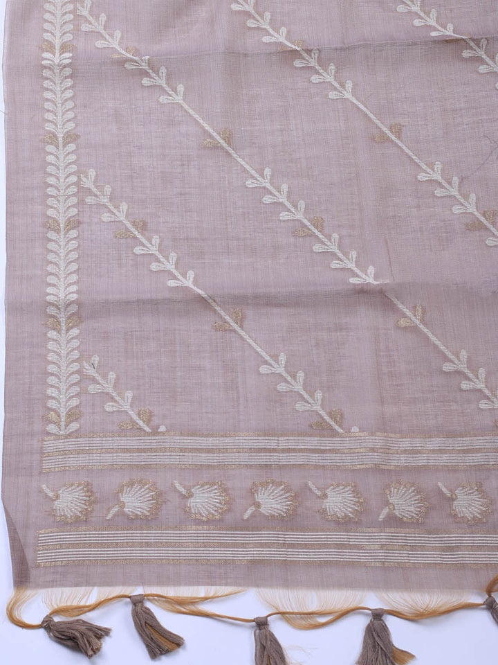 Neck Embroidery Chanderi Unstitched Suit With Dupatta