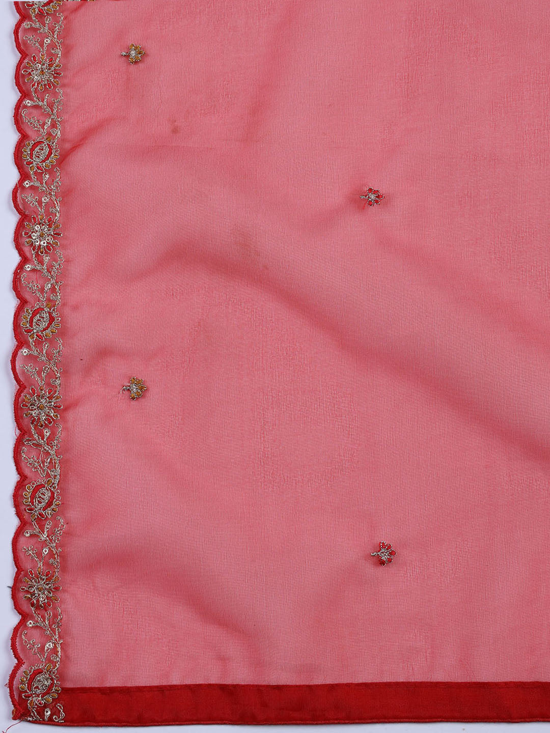 Neck Embroidered Organza Unstitched Suit With Dupatta