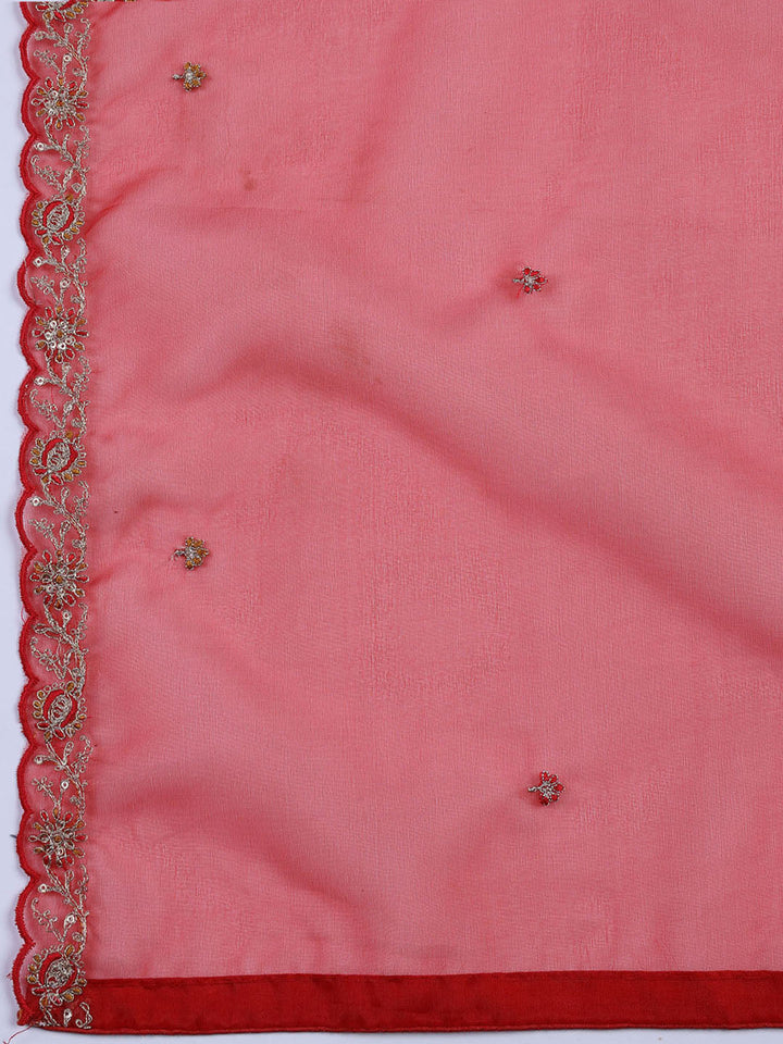 Neck Embroidered Organza Unstitched Suit With Dupatta