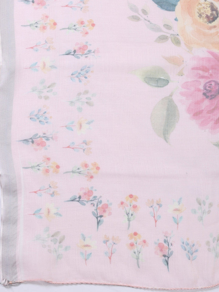 Floral Printed Linen Unstitched Suit With Dupatta