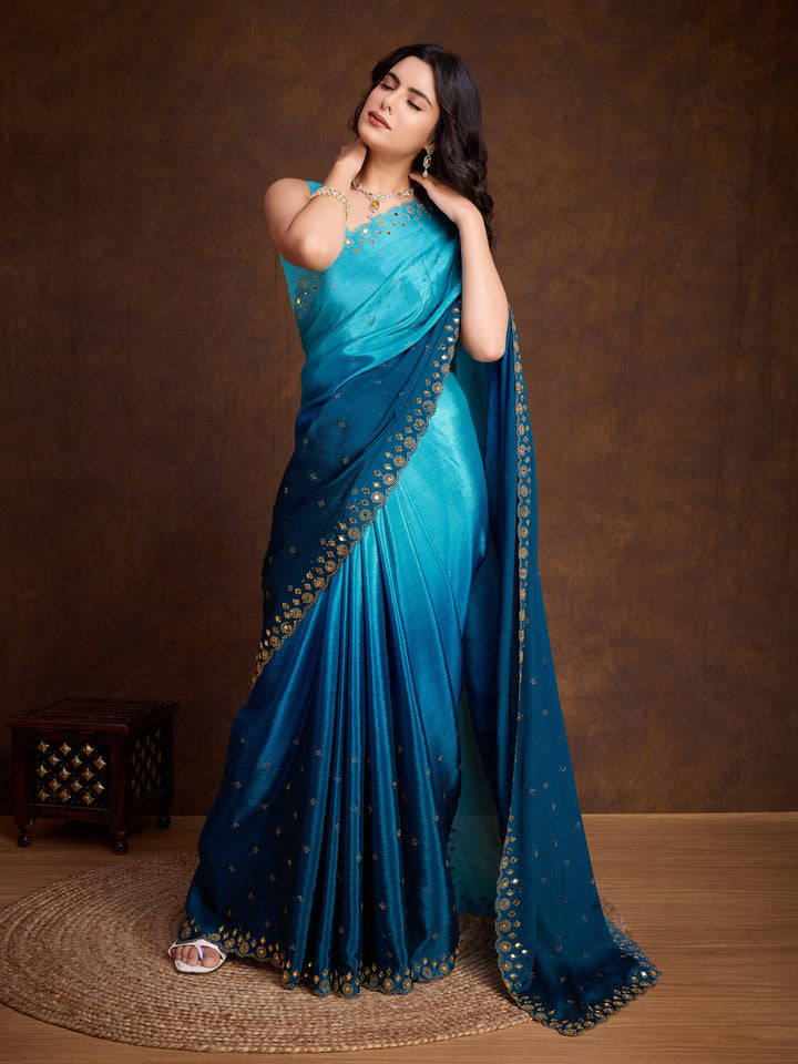 Embroidered Chinon Saree