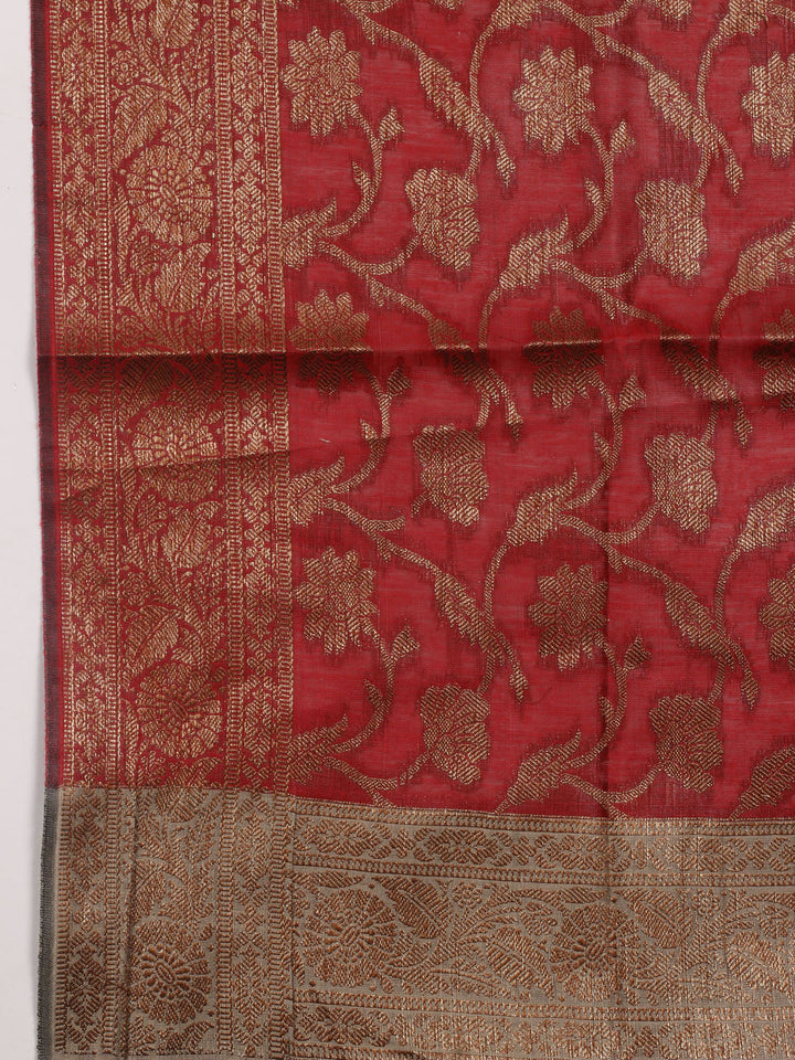 Neck Embroidered Chanderi Unstitched Suit Piece With Dupatta