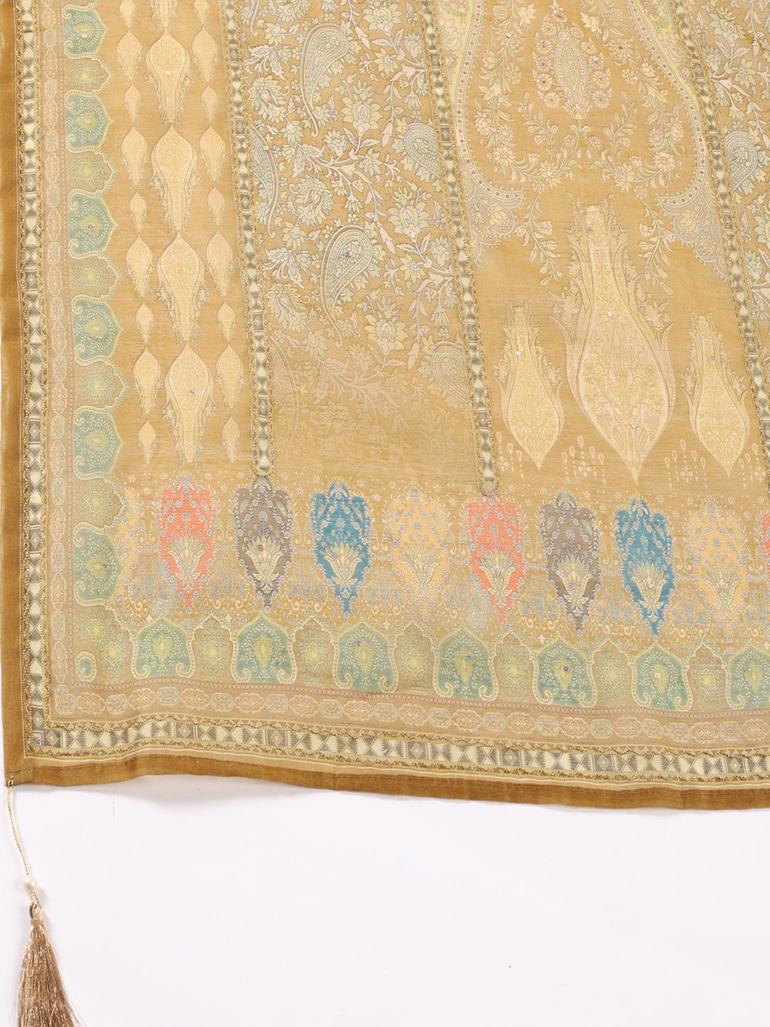 Neck Patti Chanderi Unstitched Suit With Dupatta