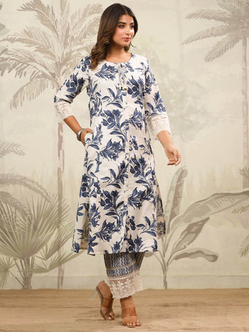 Floral Printed Cotton Kurta With Pants