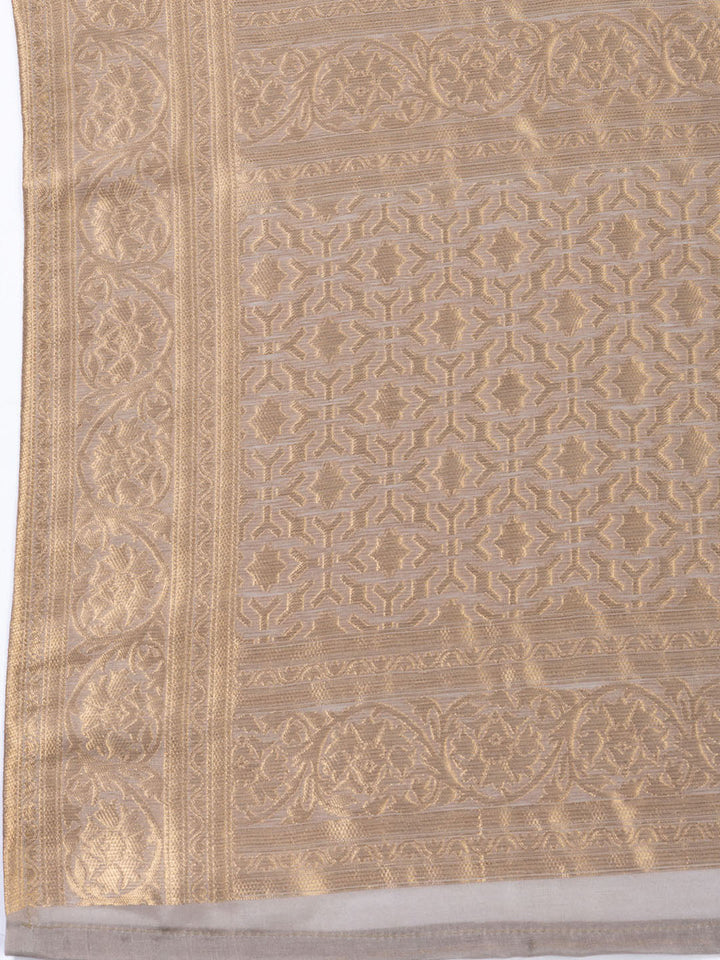 Neck Embroidered Tissue Unstitched Suit Piece With Dupatta