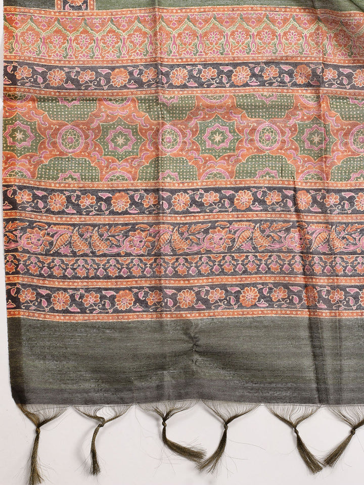 Neck Patti Chanderi Unstitched Suit With Dupatta