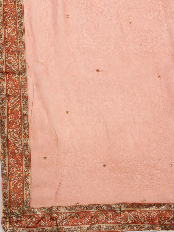 Neck Patti Chanderi Unstitched Suit Piece With Dupatta