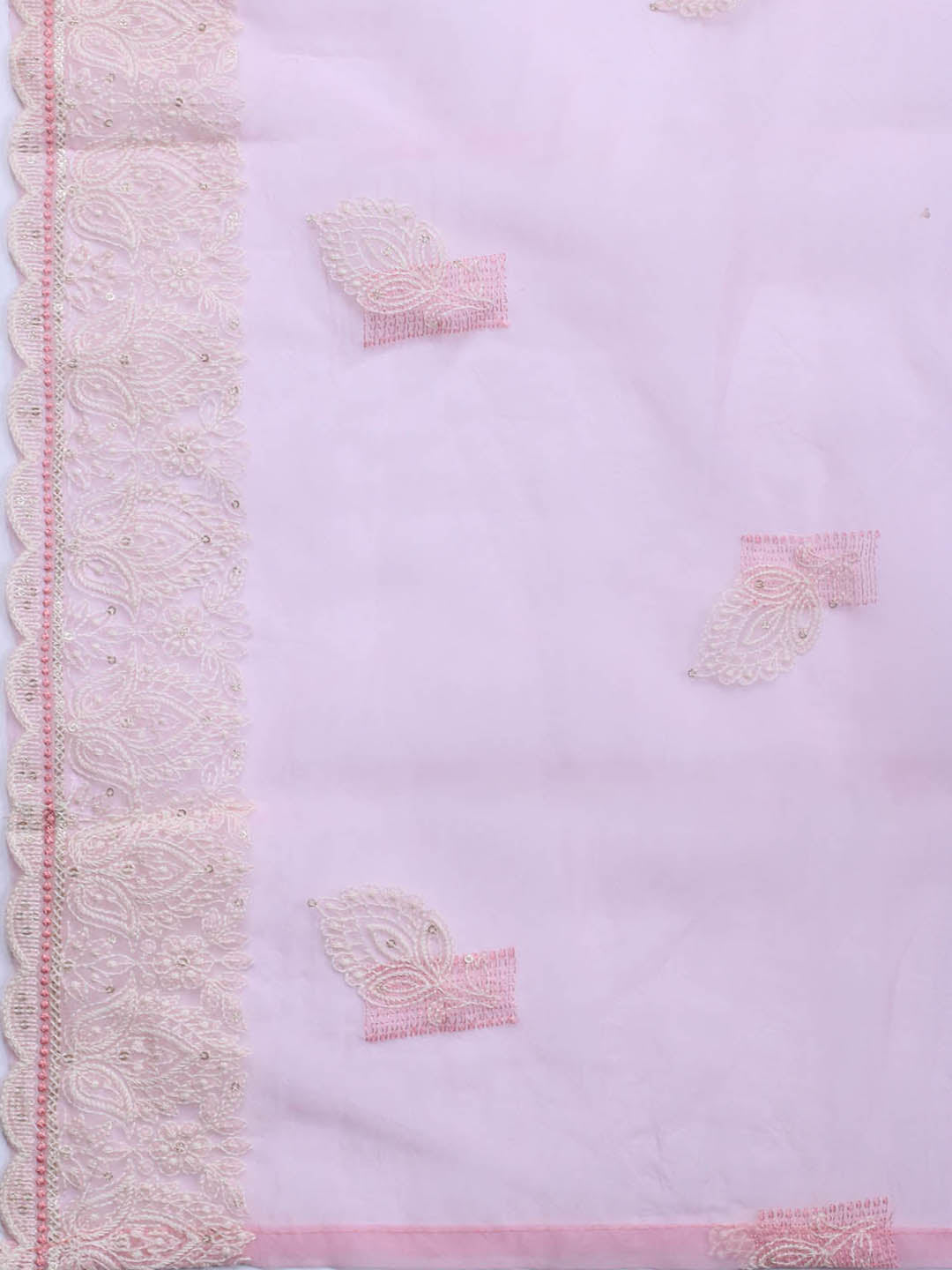 Thread Embroidery Organza Unstitched Suit Piece With Dupatta