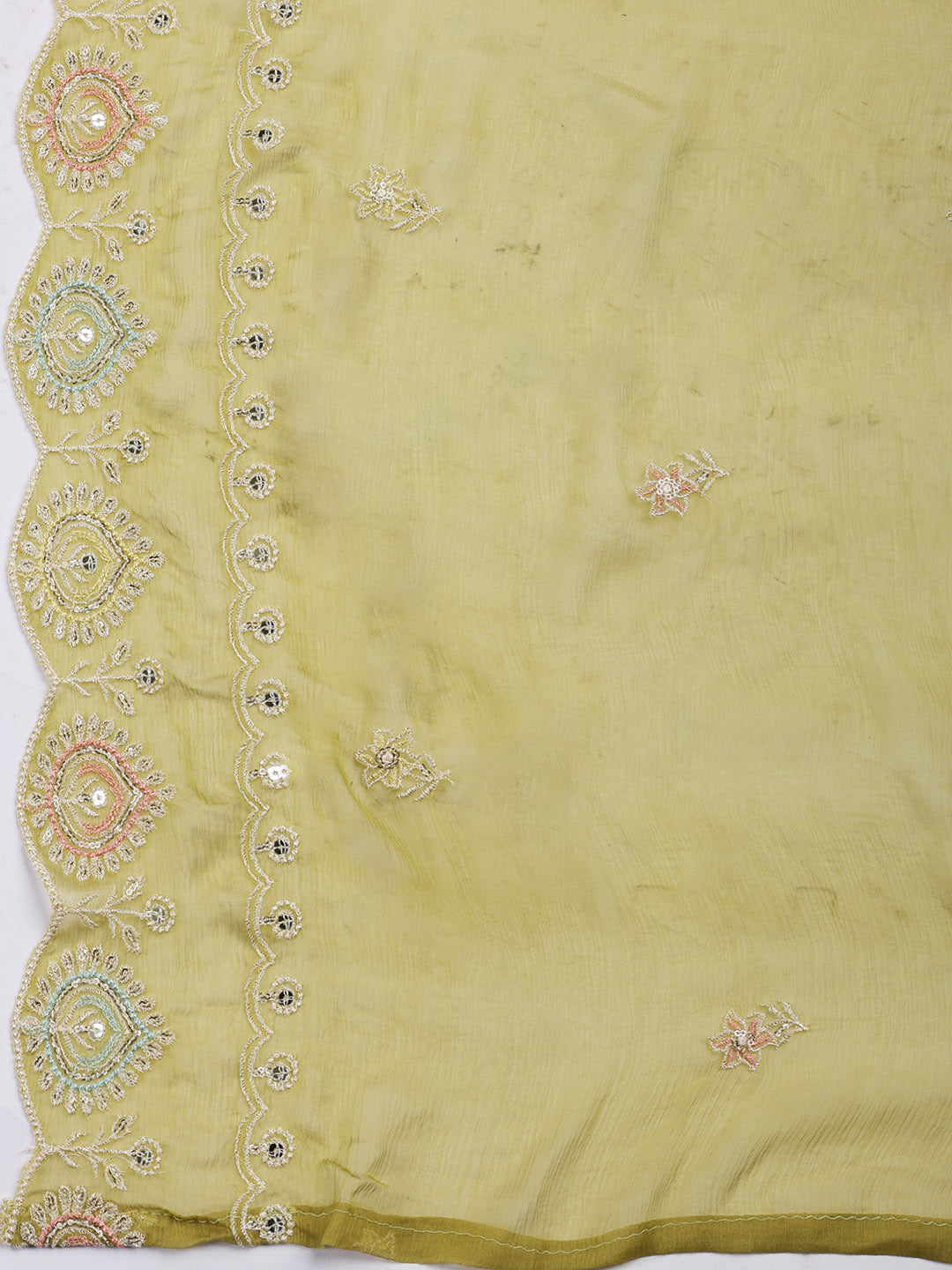 Embroidered Chanderi Unstitched Suit Piece With Dupatta