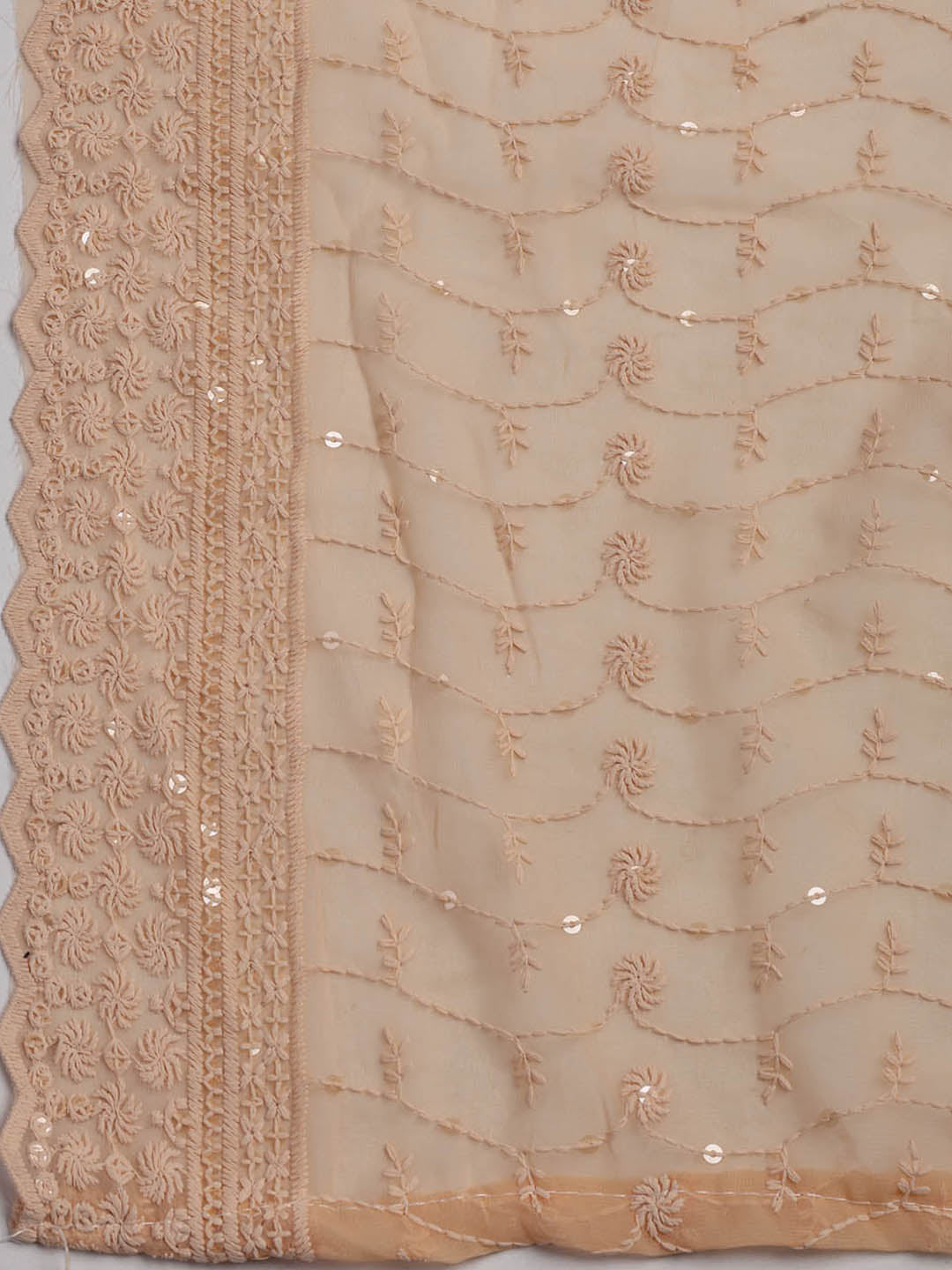 Chiken Work Georgette Unstitched Suit With Dupatta