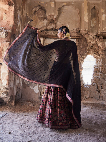 Resham Embroidery Georgette Choli With Lehenga & Dupatta
